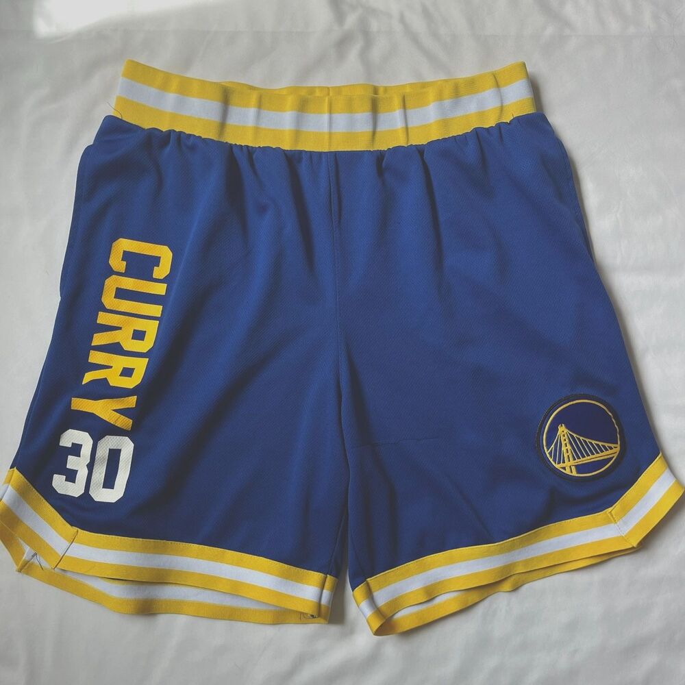 Golden State Warriors Stephen Curry #30 NBA Blue Yellow Basketball Shorts Men XL